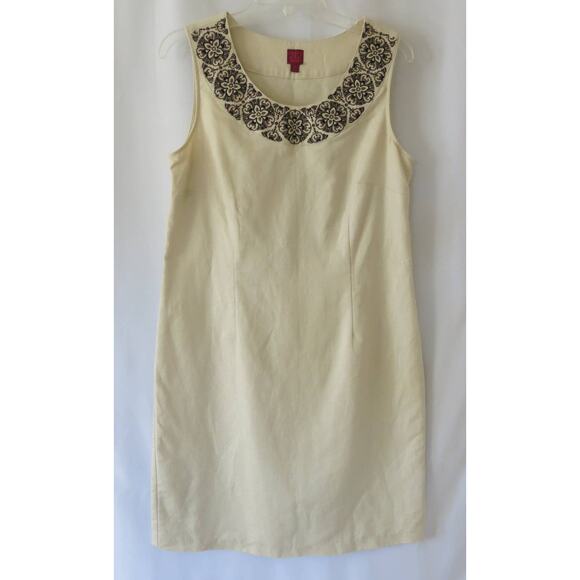 212 COLLECTION Dress Size 10 Sleeveless Embroidered Mid Length Khaki Casual - Picture 1 of 8